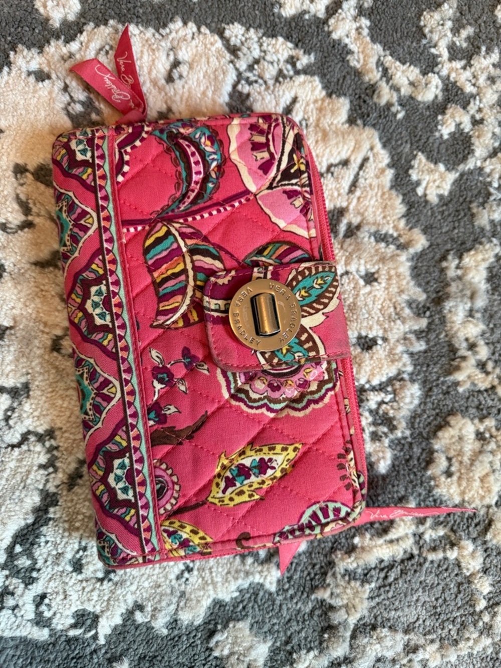 Vera Bradley Pink Floral Quilted Turn-Lock Wallet